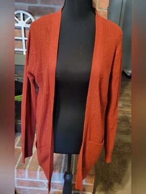 Ambiance Open-Front Rust Knit Cardigan